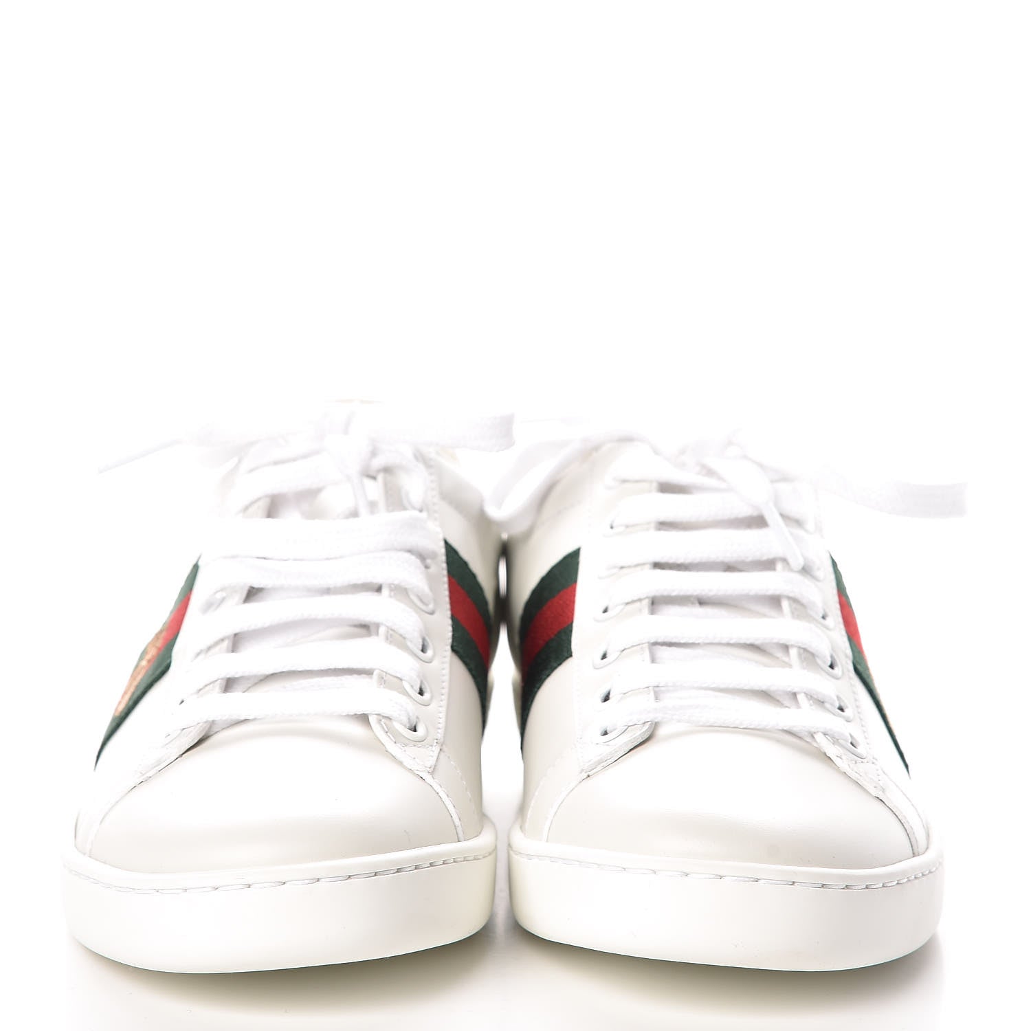 Gucci Calfskin Ayers Bee Embroidered Womens Ace Sneakers 37 White Green 2 of 10