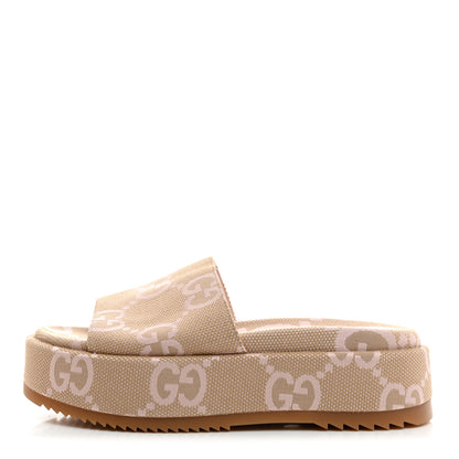 Gucci Monogram Jumbo GG Angelina Platform 55mm Slide Sandals 38.5 Beige Perfect Pink 1 of 8