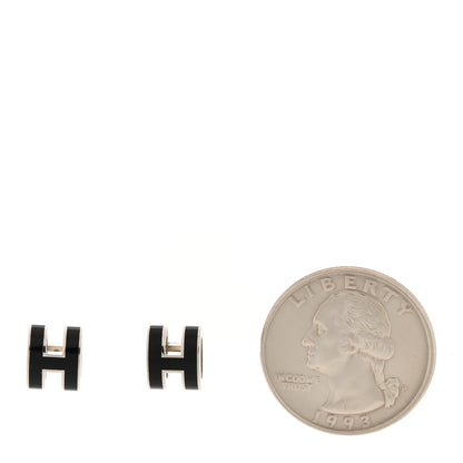 Hermes Palladium Lacquered Mini Pop H Earrings Black 2 of 6