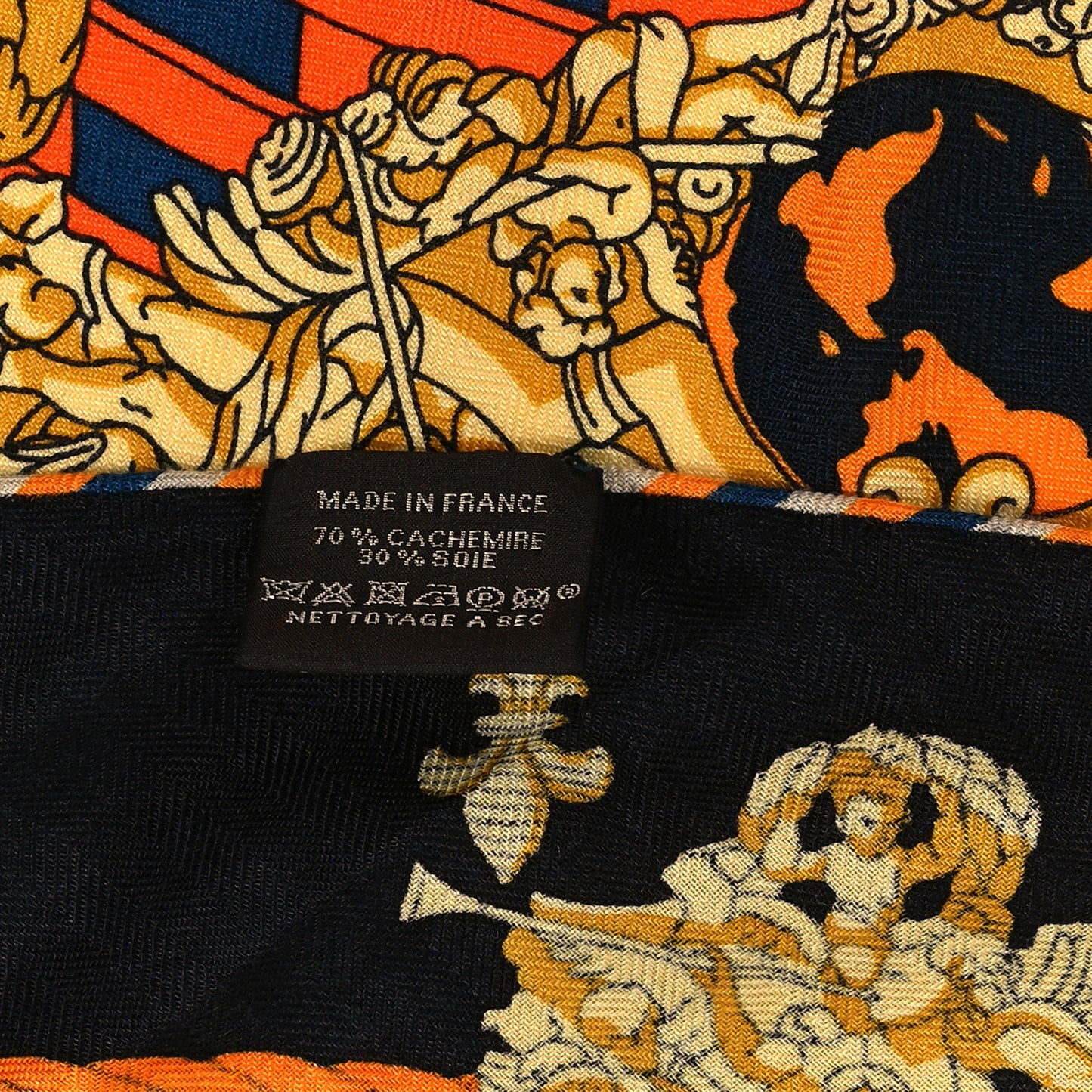 Cashmere Silk La Reale Giant Pointe Triangle Shawl Black Bleu Cobalt Orange