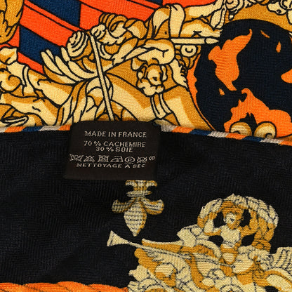 Hermes Cashmere Silk La Reale Giant Pointe Triangle Shawl Black Bleu Cobalt Orange 3 of 4