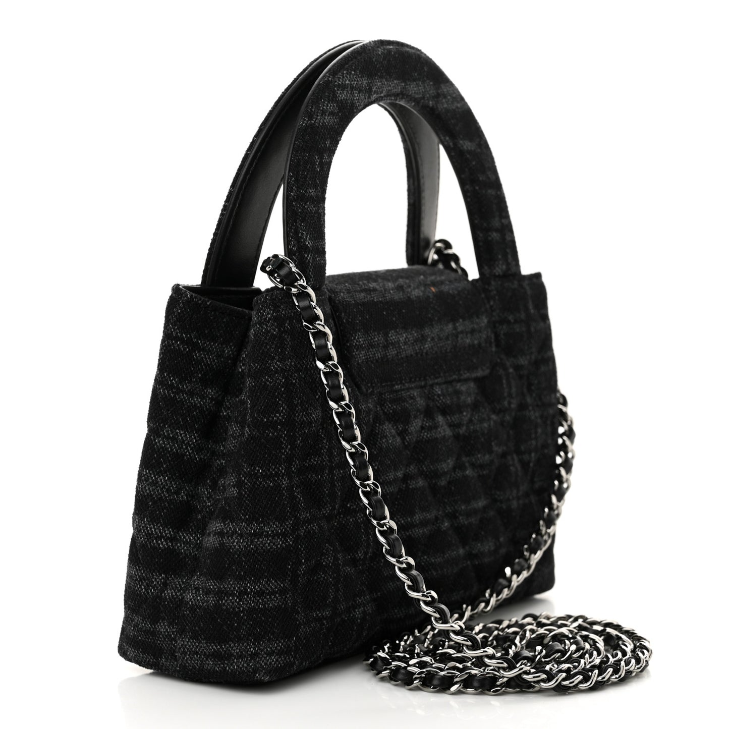 Printed Denim Quilted Nano Kelly Shopper Black Grey