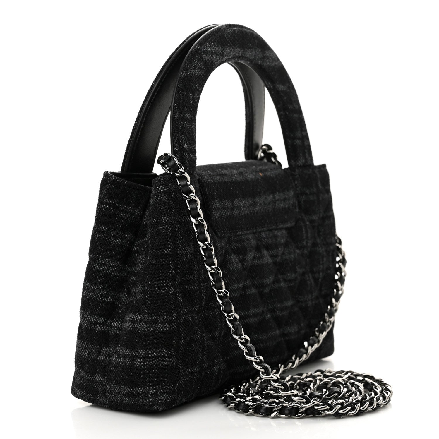 Chanel Printed Denim Quilted Nano Kelly Shopper Black Grey 3 of 11