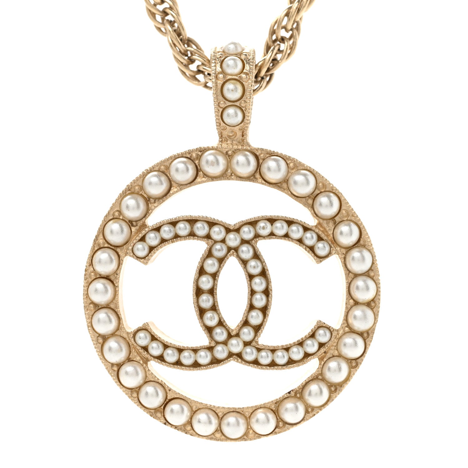 Chanel Pearl CC Medallion Necklace Gold 4 of 6