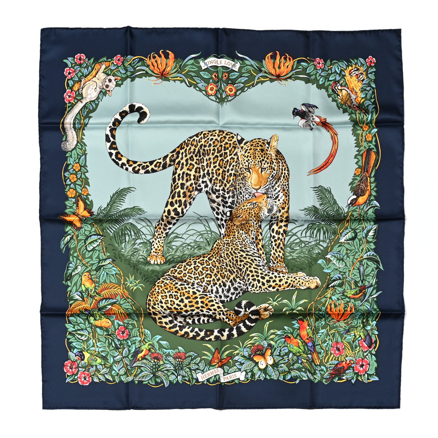 Hermes Silk Jungle Love Scarf 90 Marine Vert Orange 1 of 4