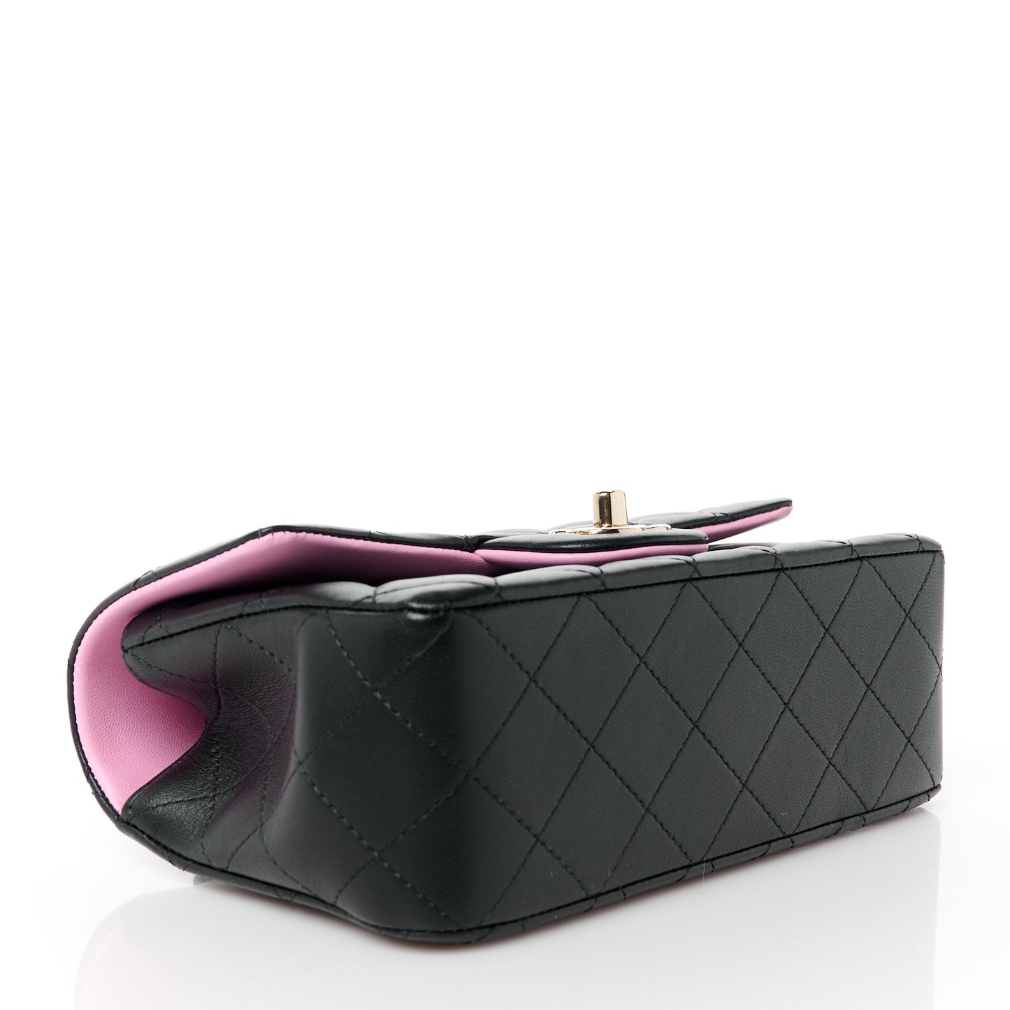 Lambskin Quilted Bi-Color Mini Top Handle Rectangular Flap Black Lilac