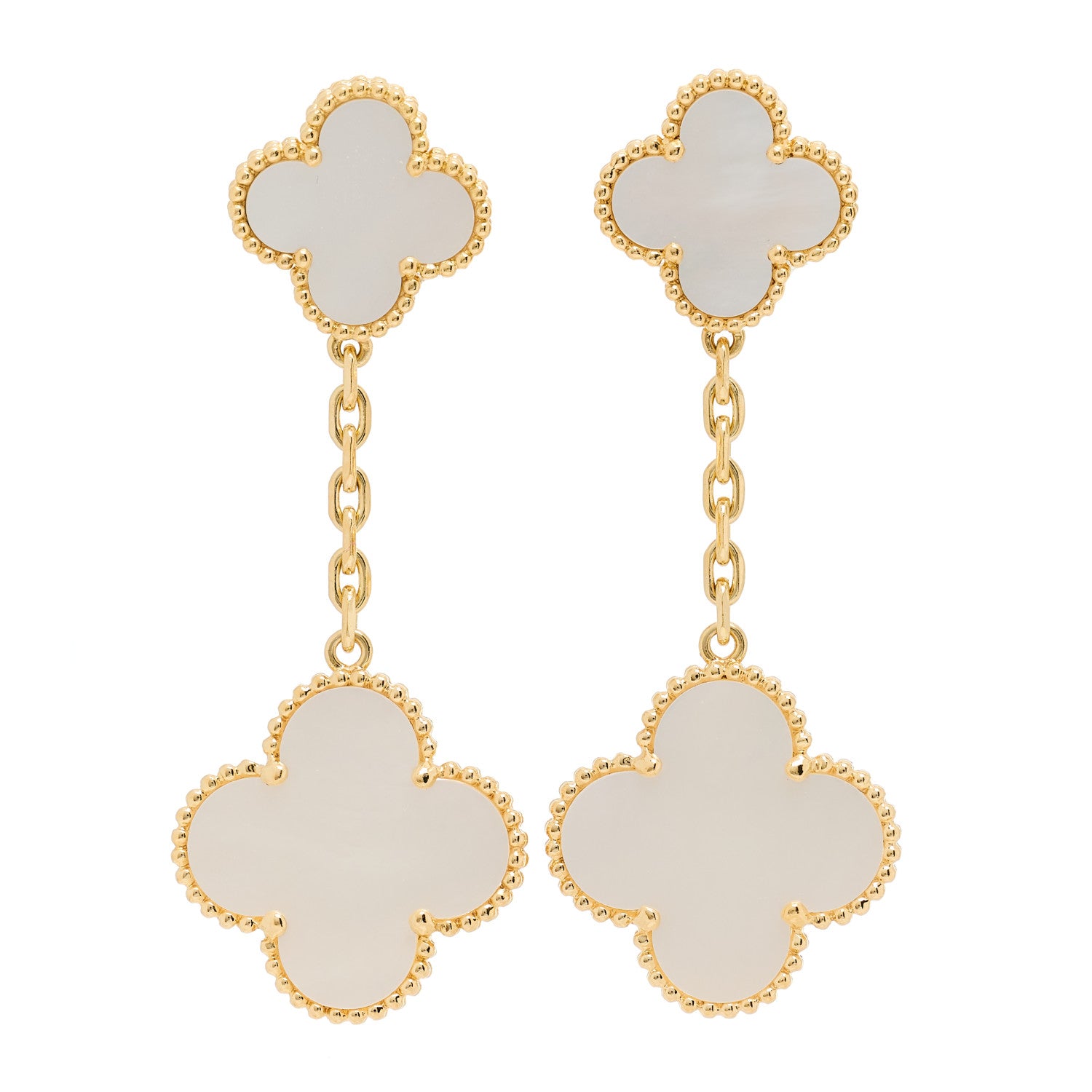 Van Cleef & Arpels 18K Yellow Gold Mother of Pearl 2 Motifs Magic Alhambra Earrings 1 of 4