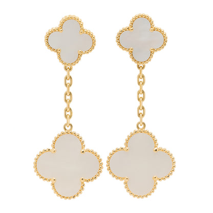 Van Cleef & Arpels 18K Yellow Gold Mother of Pearl 2 Motifs Magic Alhambra Earrings 1 of 4