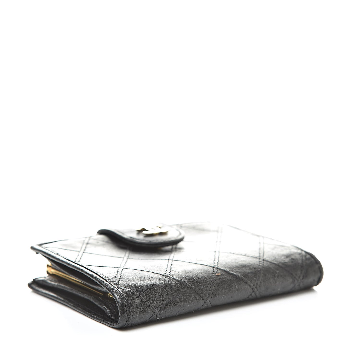 Lambskin Stitched Compact French Wallet Black
