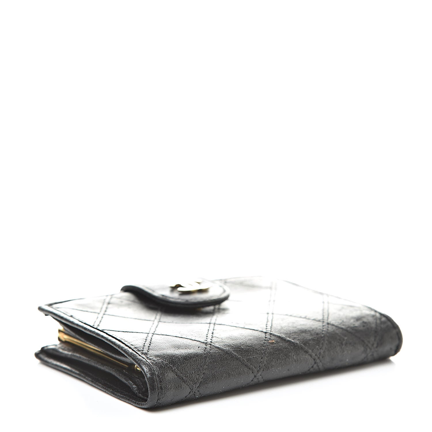 Chanel Lambskin Stitched Compact French Wallet Black 4 of 14