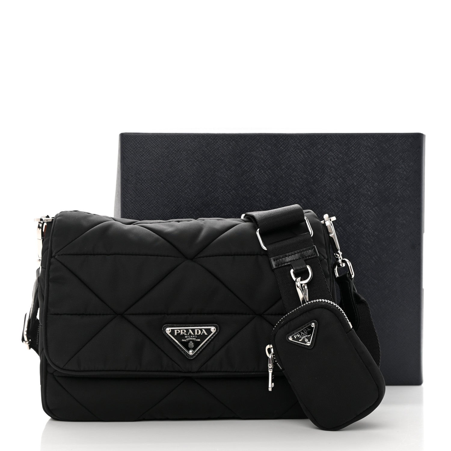 Prada Re-Nylon Quilted Padded Flap Shoulder Bag Black 18 of 18