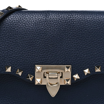 Valentino Garavani Pebbled Calfskin Medium Rockstud Flip Lock Crossbody Bag Navy 8 of 10