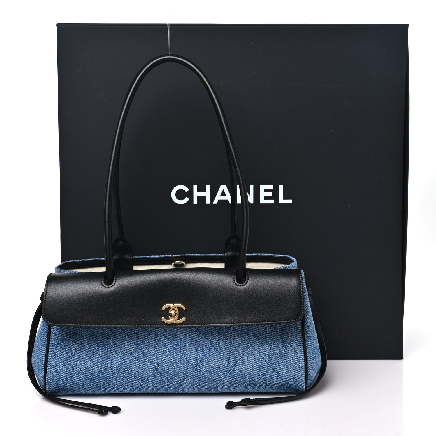 Chanel Calfskin Denim Stitched Urban Essentials Small Shopping Bag Blue Black 11 of 11
