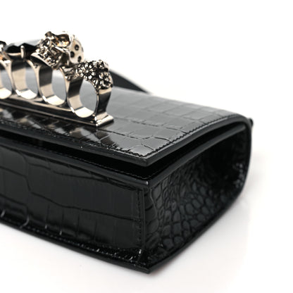 Alexander McQueen Calfskin Shiny Crocodile Embossed Jeweled Satchel Black 9 of 9