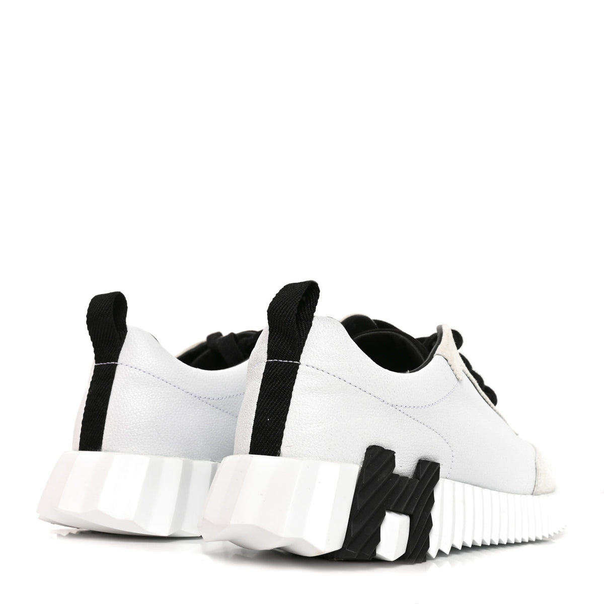 Hermes Calfskin Suede Goatskin Bouncing Sneakers 37.5 White Black 5 of 8