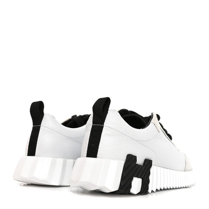 Hermes Calfskin Suede Goatskin Bouncing Sneakers 37.5 White Black 5 of 8