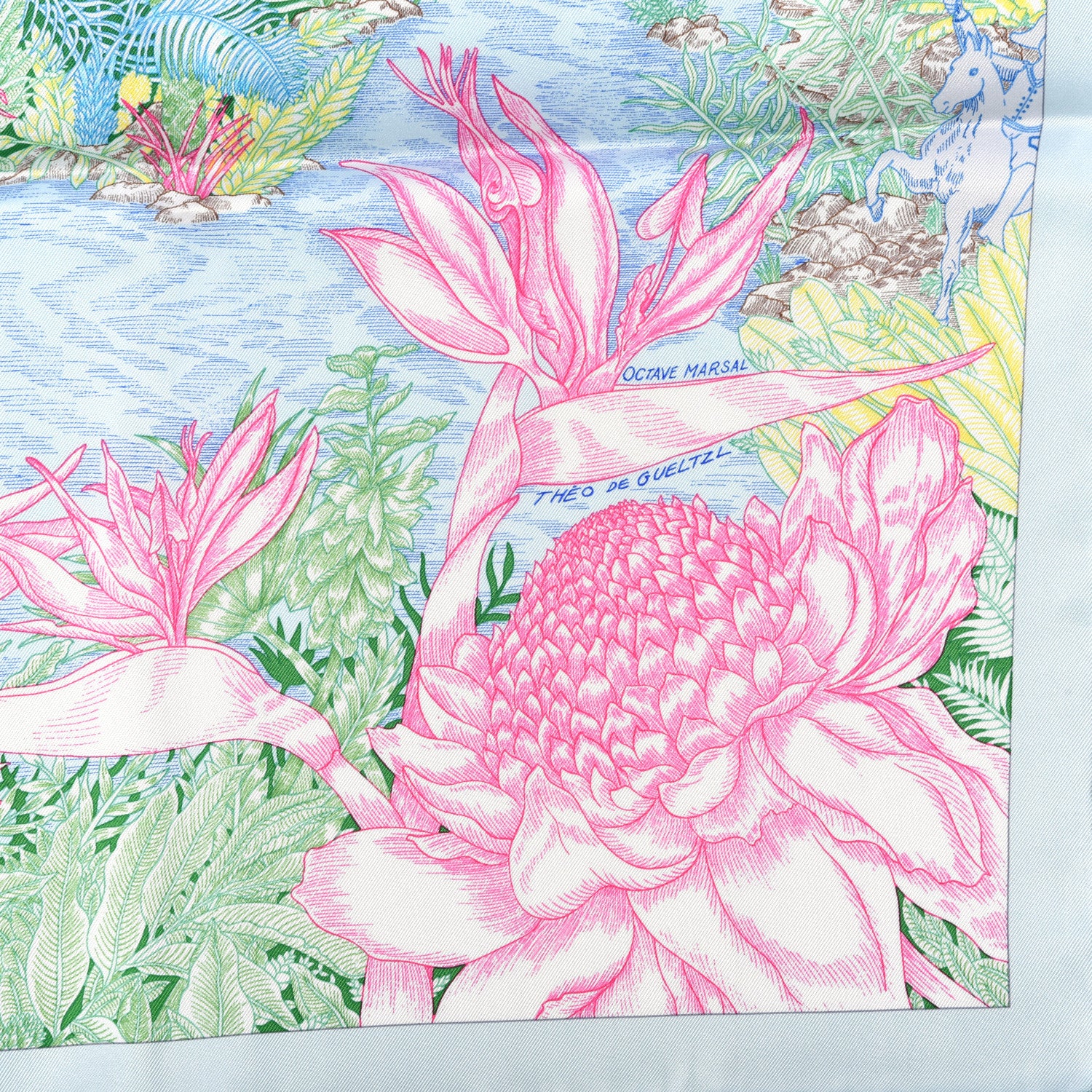 Hermes Silk Twill Faubourg Tropical Scarf 90 Bleu Vert Jaune 6 of 6