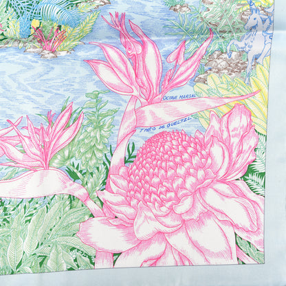 Hermes Silk Twill Faubourg Tropical Scarf 90 Bleu Vert Jaune 6 of 6