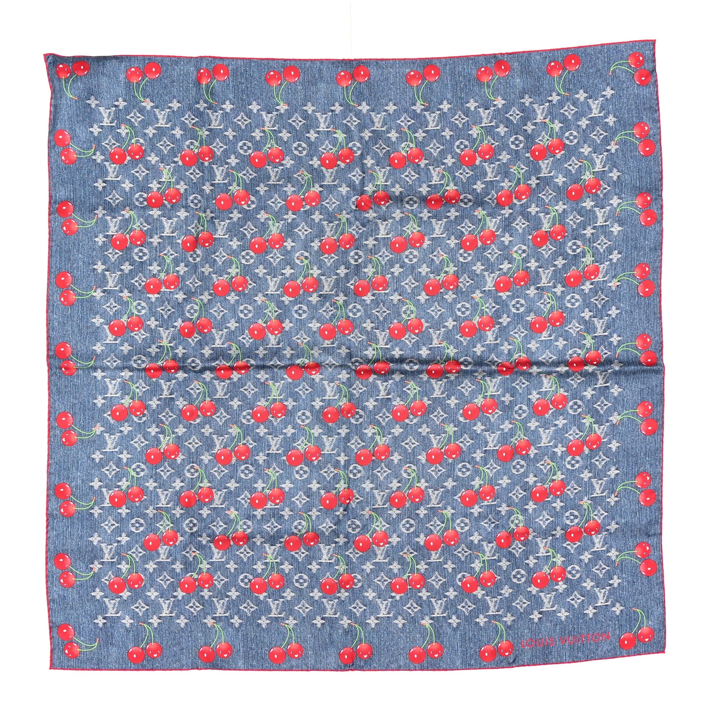 LV X TM Silk Monogram Cerises Square Scarf 90 Denim Blue
