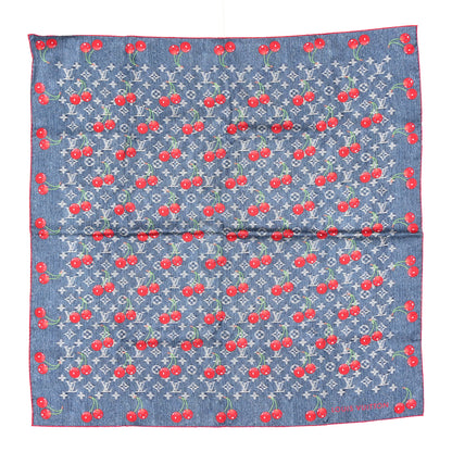 Louis Vuitton LV X TM Silk Monogram Cerises Square Scarf 90 Denim Blue 1 of 3