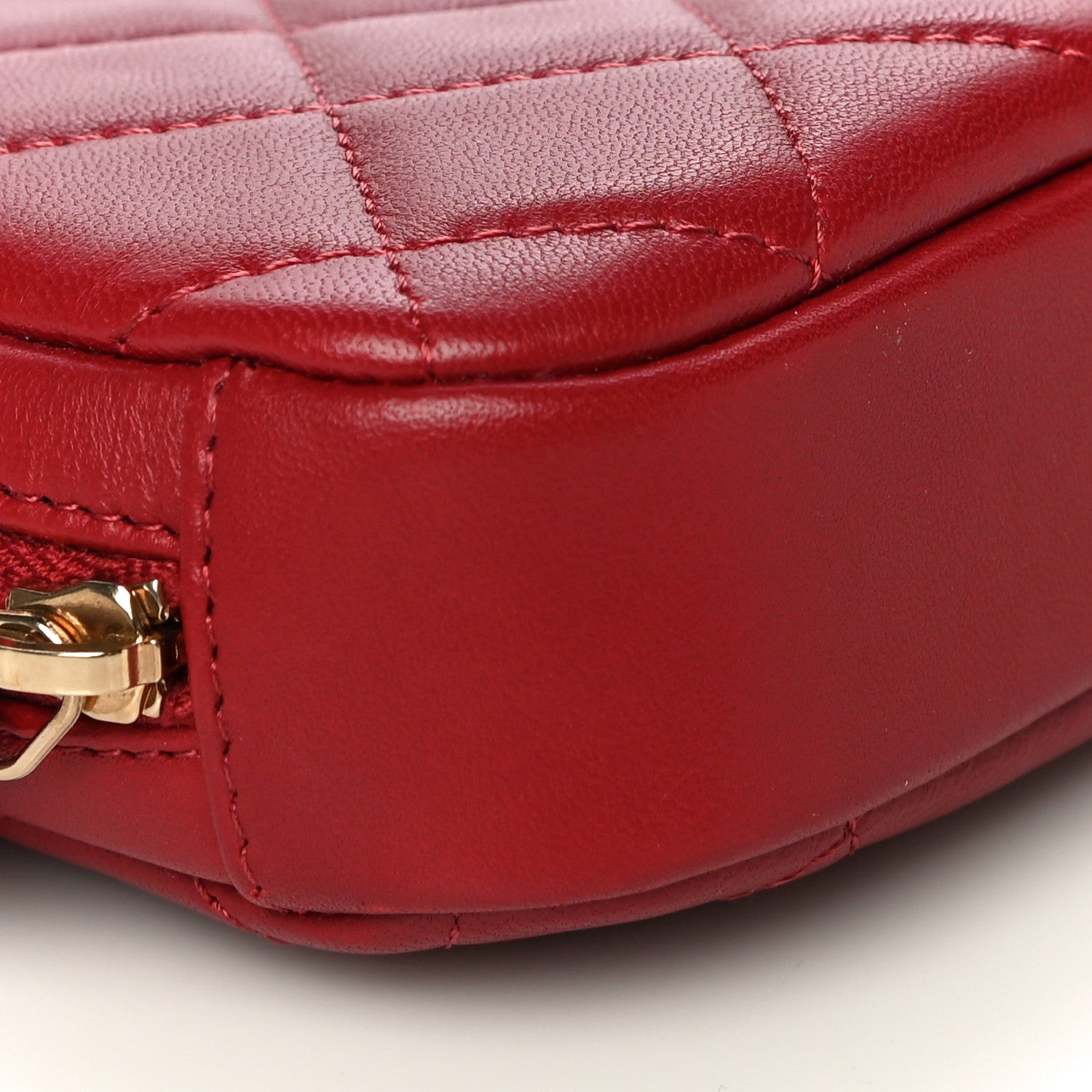 Chanel Lambskin Quilted Small Curvy Pouch Cosmetic Case Red 9 of 10