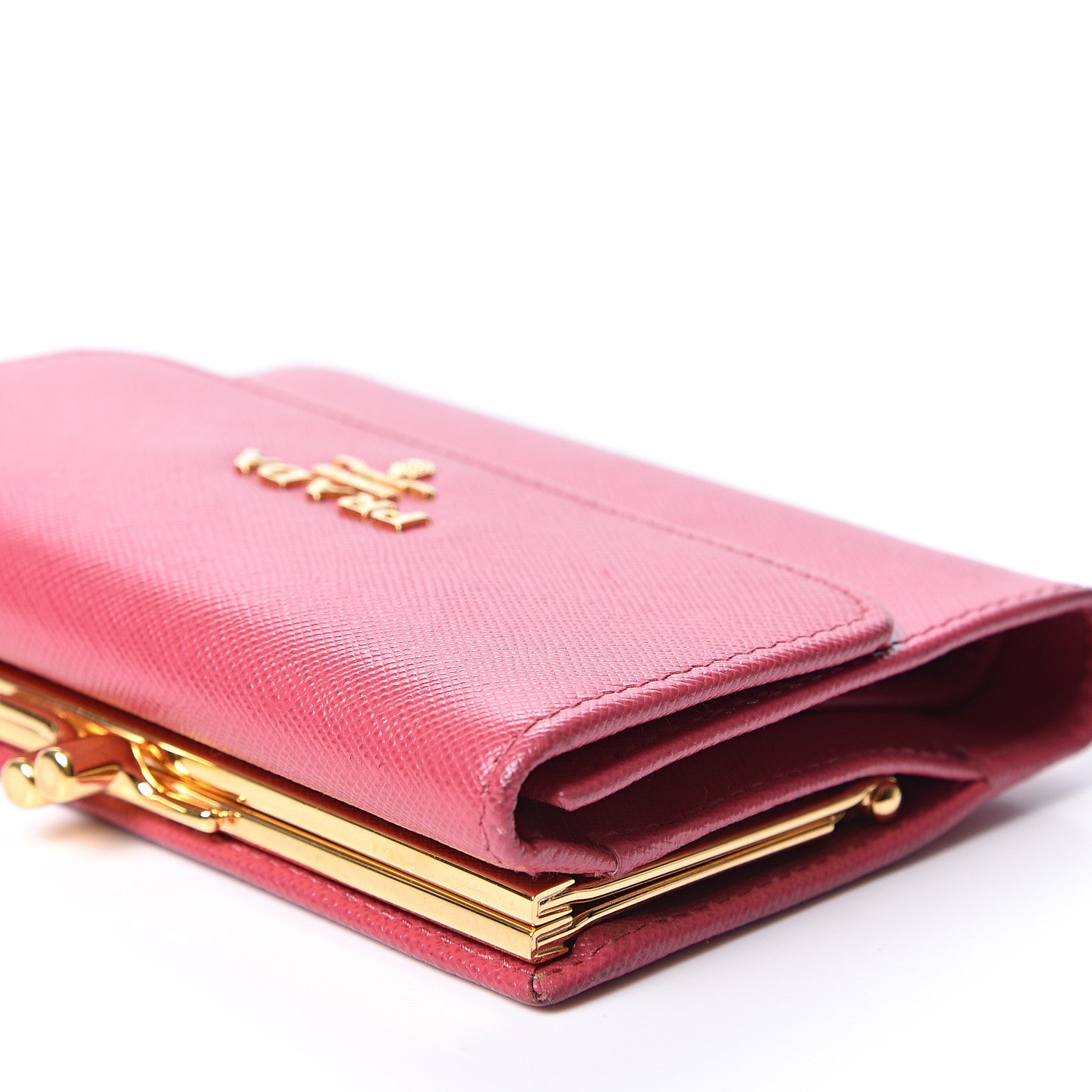 Prada Saffiano Compact Kiss Lock Wallet Peonia 10 of 12