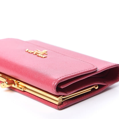 Prada Saffiano Compact Kiss Lock Wallet Peonia 10 of 12