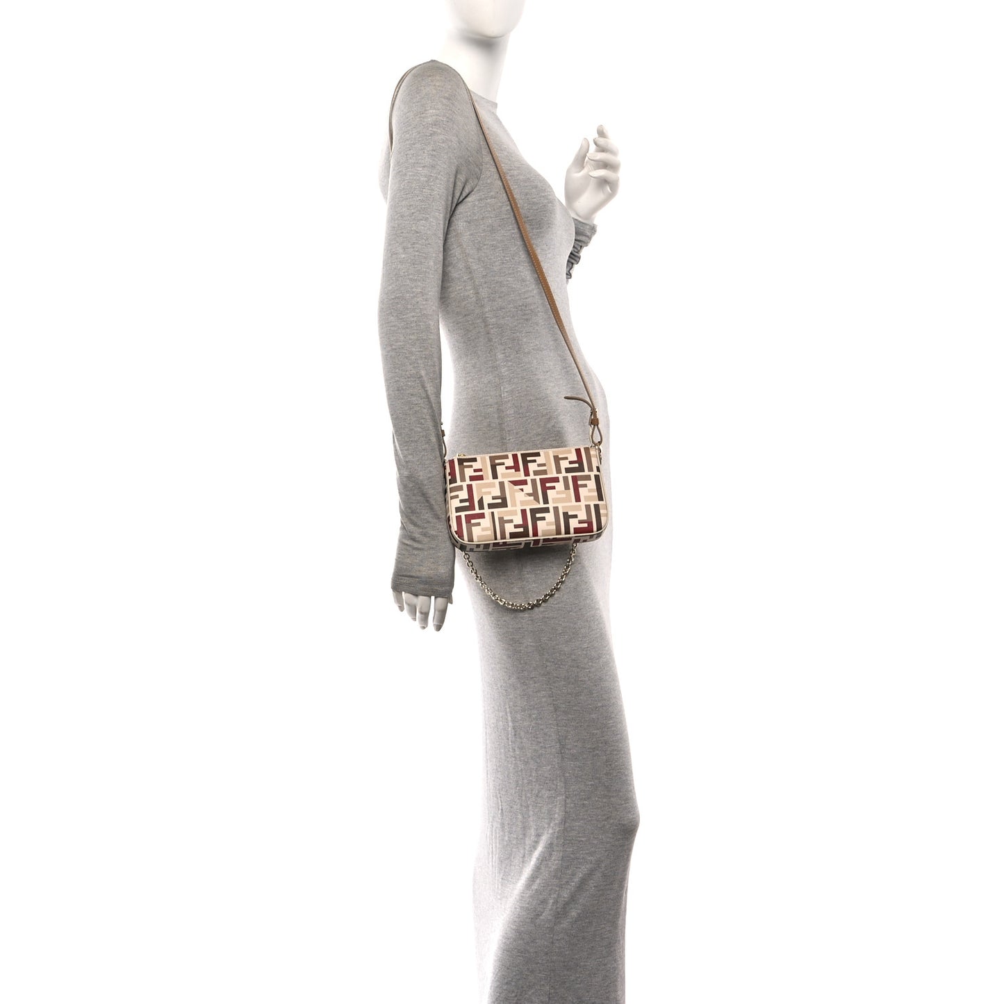 Fabric Jacquard Vitello Grace FF 1974 Baguette Pouch Grezzo Multicolor Soft Gold