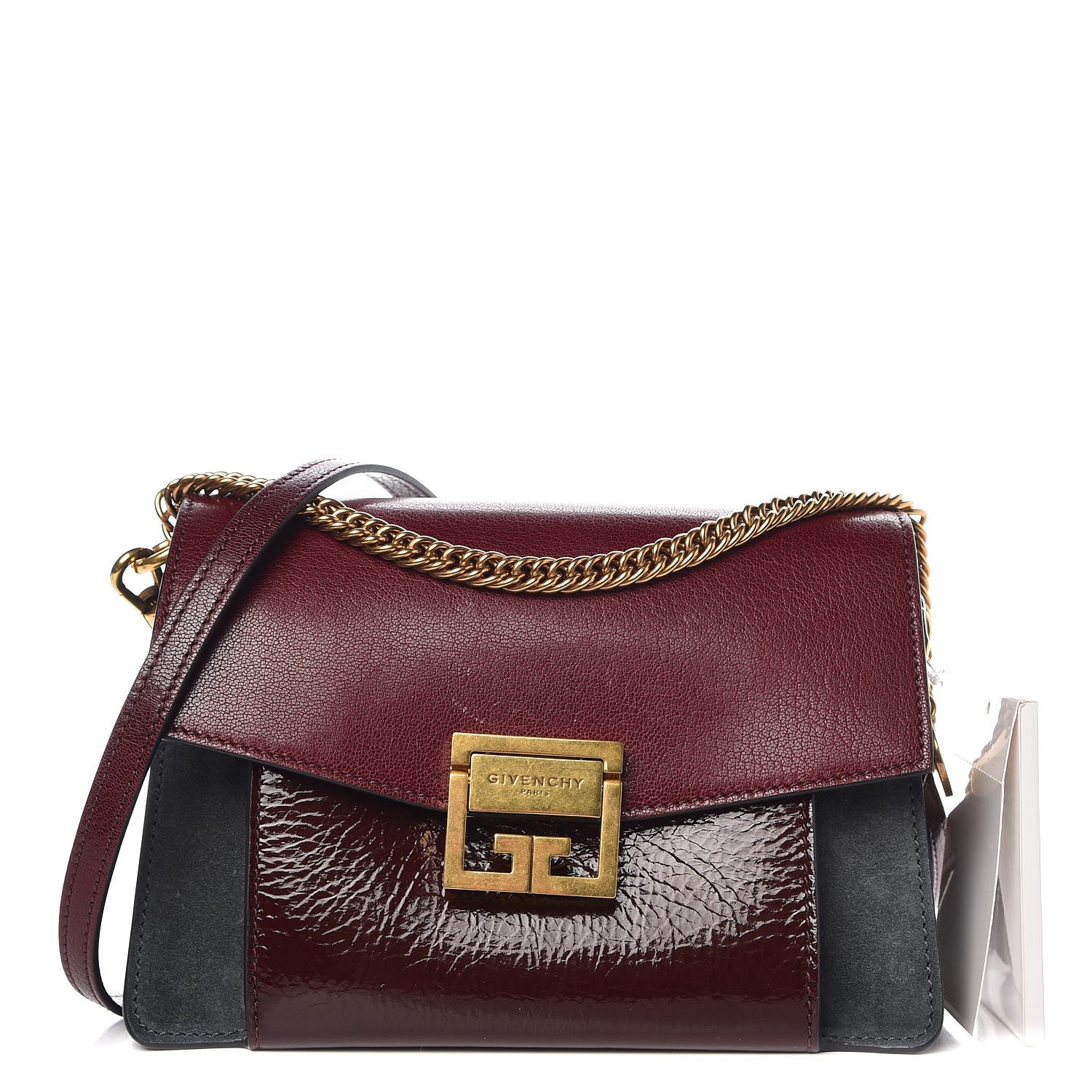 Givenchy Crinkled Patent Deerskin Suede Small GV3 Shoulder Bag Aubergine Graphite 1 of 7