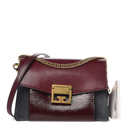 Givenchy Crinkled Patent Deerskin Suede Small GV3 Shoulder Bag Aubergine Graphite 1 of 7