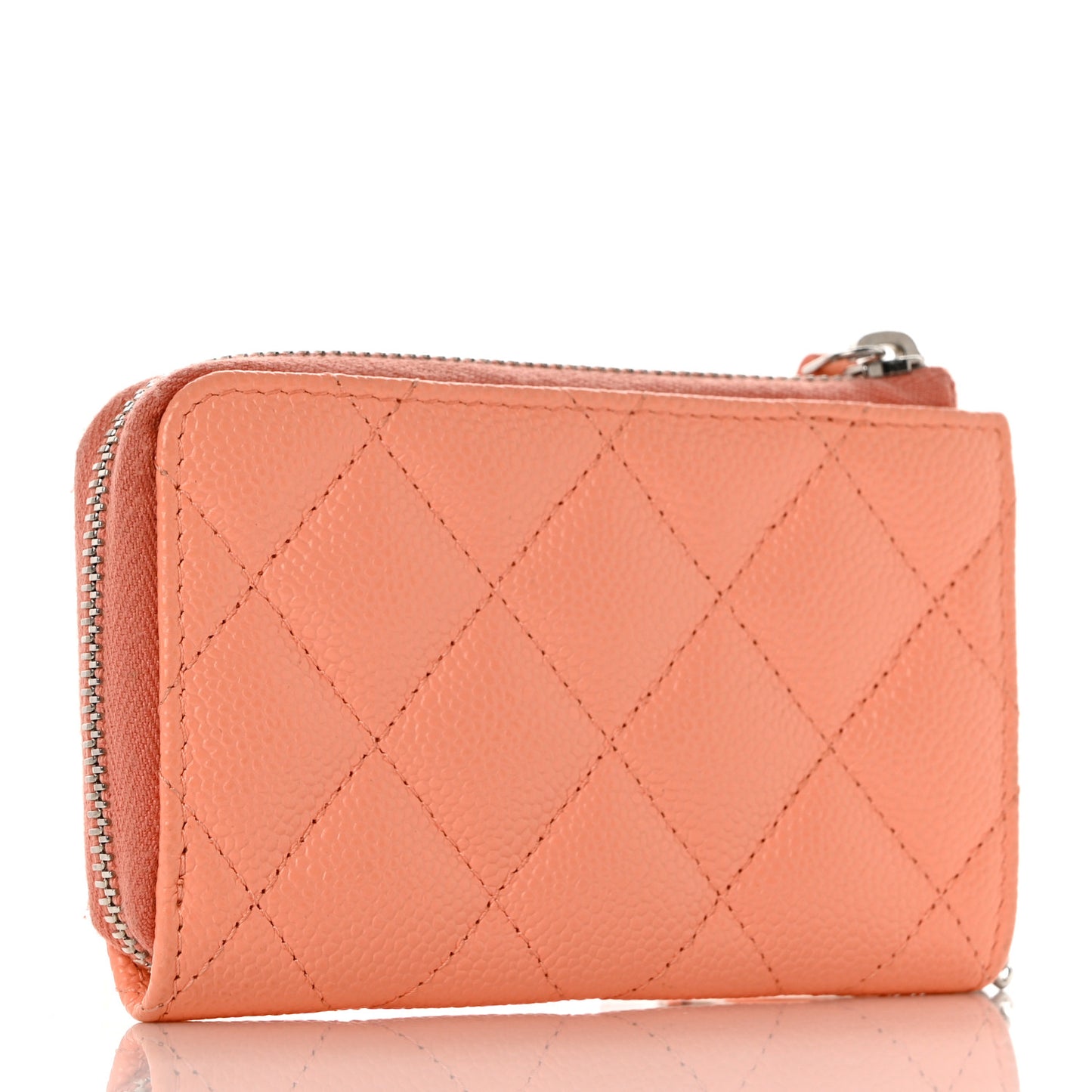 Caviar Quilted Zipped Key Holder Case Coral