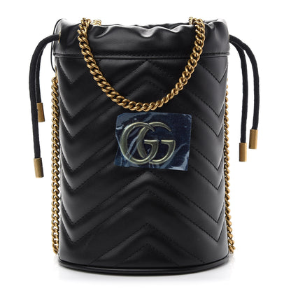 Gucci Calfskin Matelasse Mini GG Marmont 2.0 Bucket Bag Black 1 of 8
