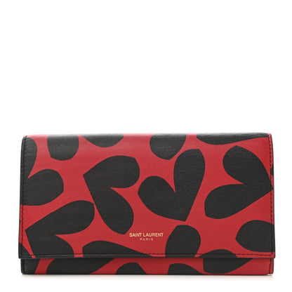 Saint Laurent Nappa Big Hearts Large Marquage Flap Wallet Black Red 1 of 7