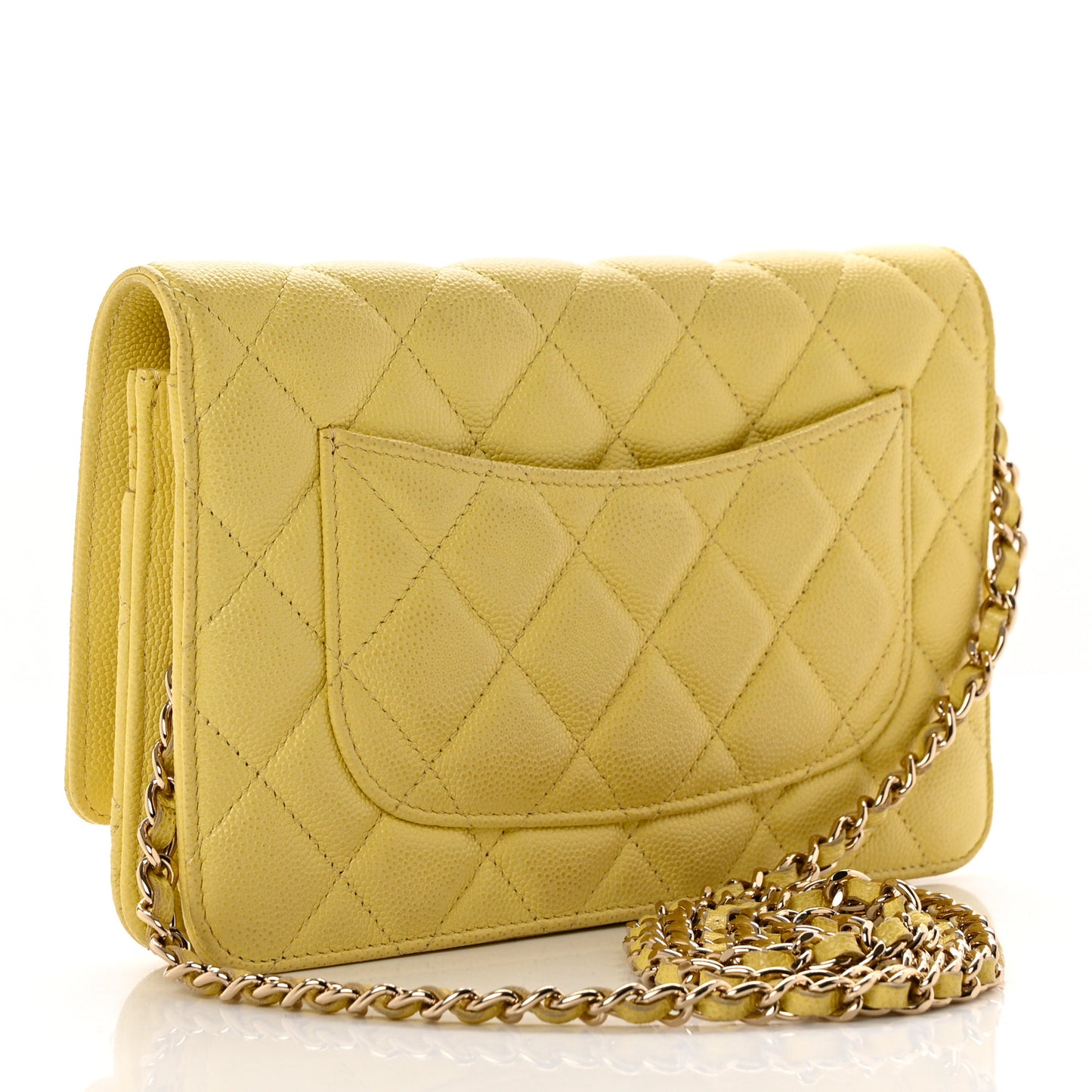 Caviar Quilted Wallet on Chain WOC Light Yellow