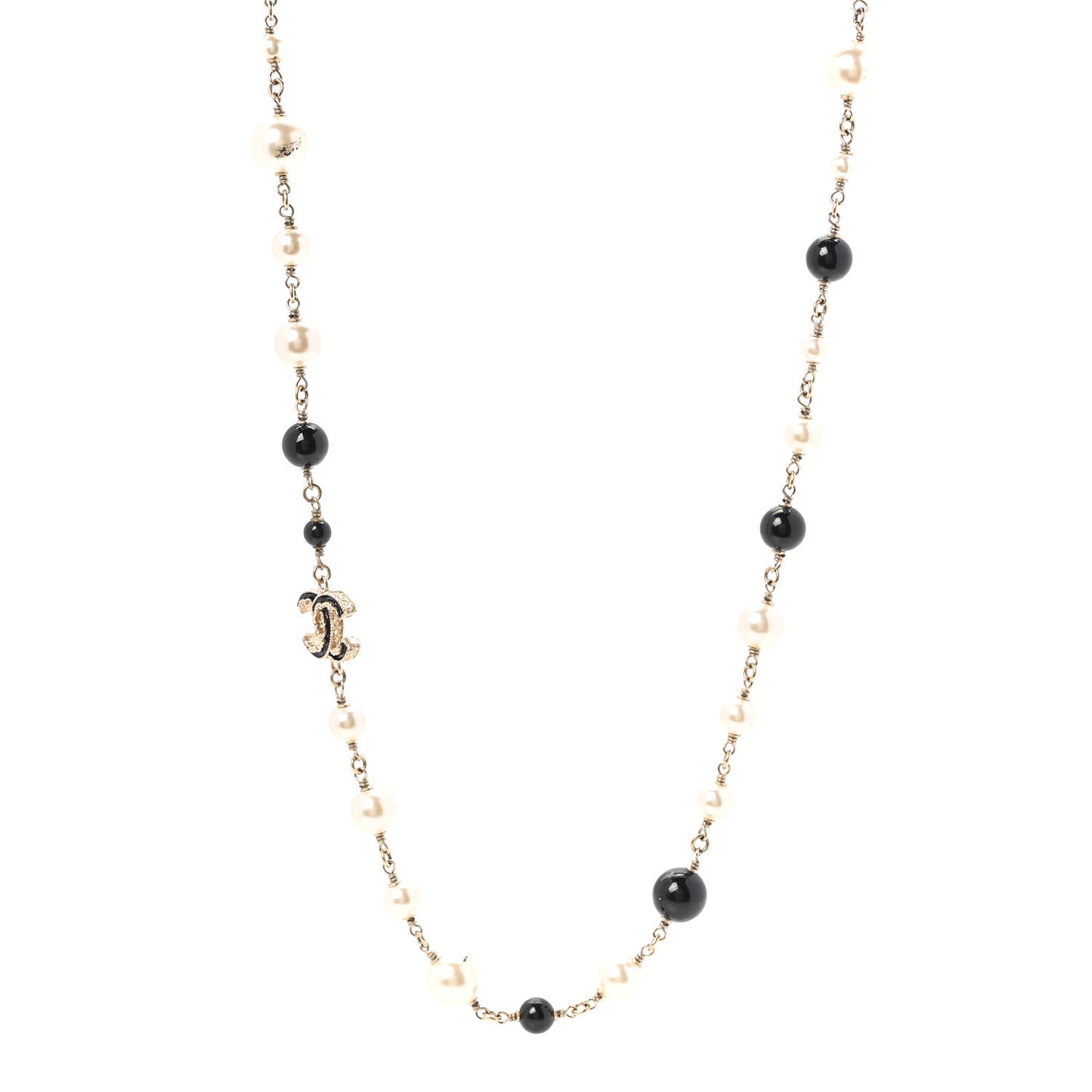 Ruthenium Pearl Beaded CC Long Necklace Black