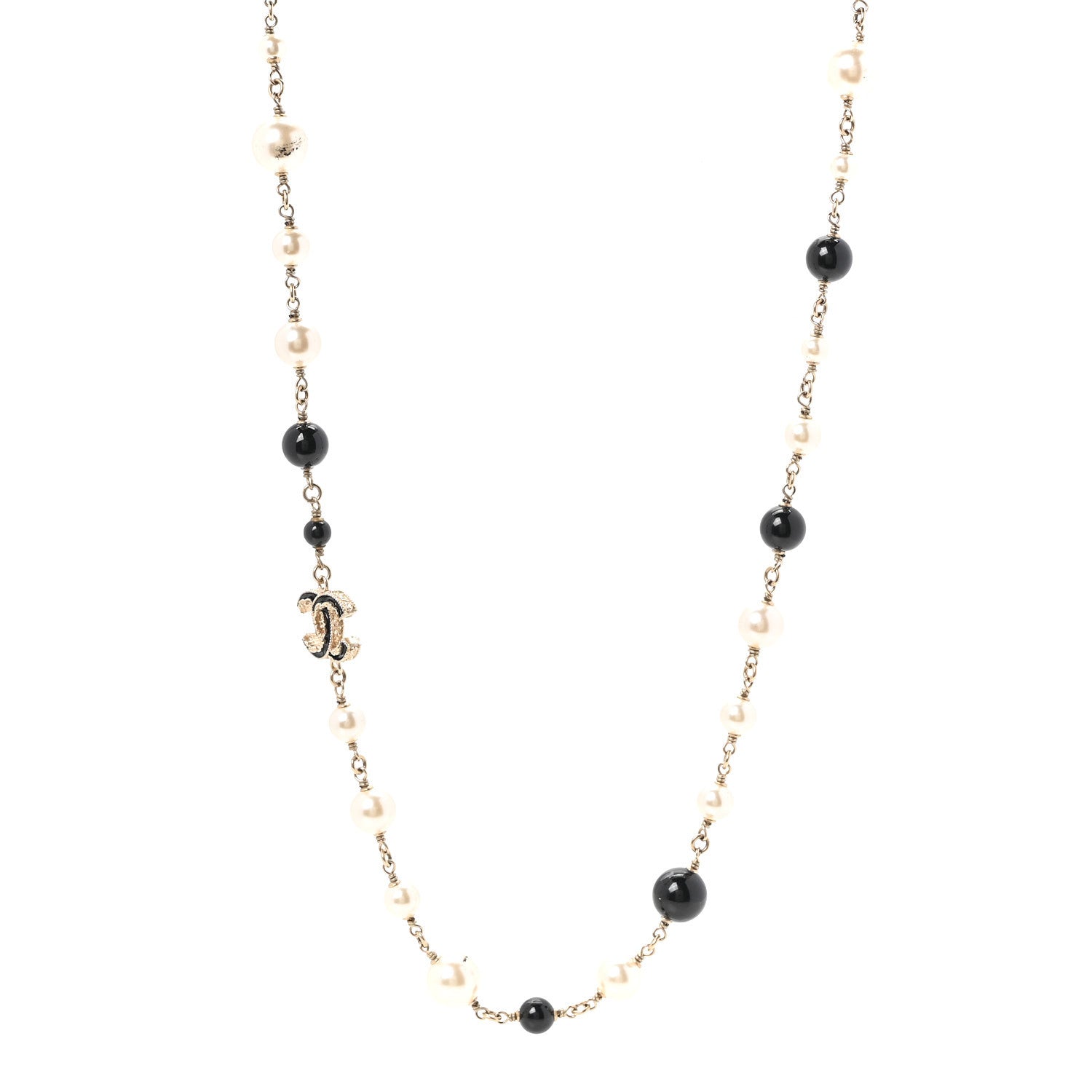 Chanel Ruthenium Pearl Beaded CC Long Necklace Black 3 of 5