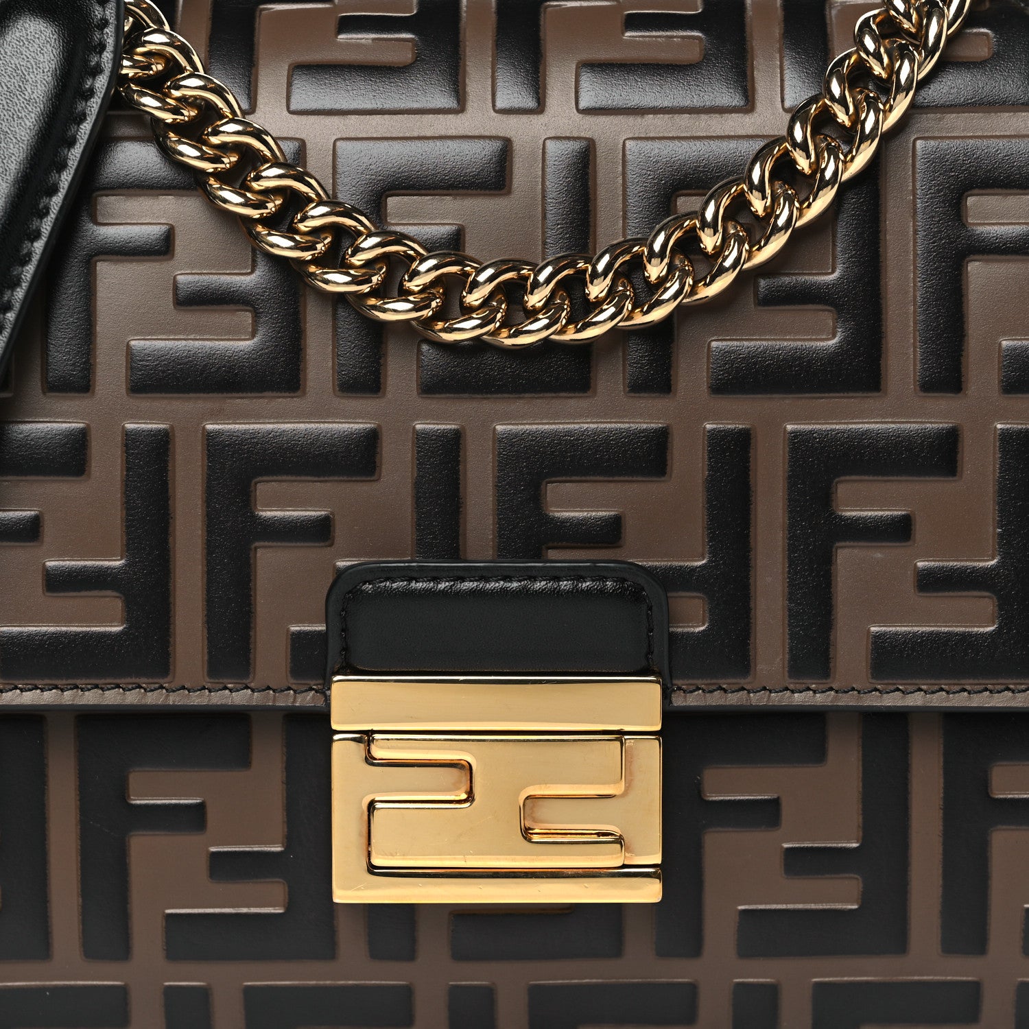 Fendi Vitello Liberty Bi-Color FF 1974 Embossed Small Kan U Shoulder Bag Maya Black 8 of 11