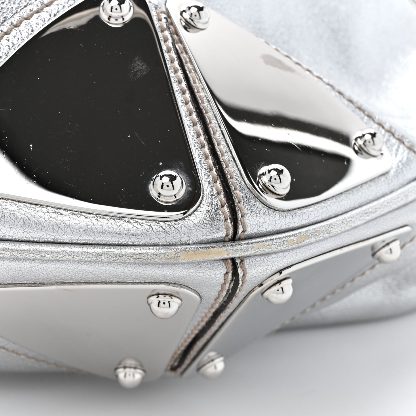 Metallic Calfskin Medium Indy Top Handle Hobo Silver