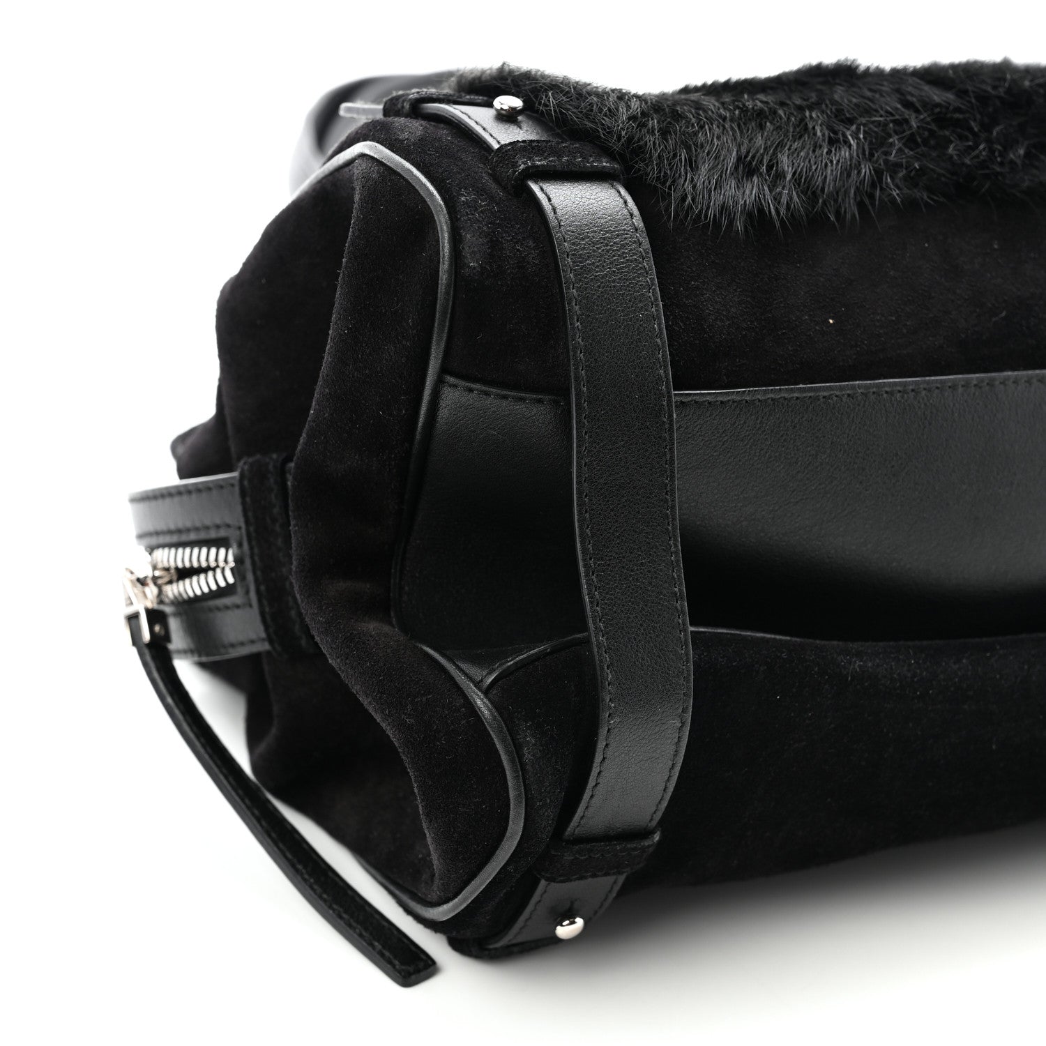 Salvatore Ferragamo Fur Calfskin Suede Top Handle East West Tote Bag Black 8 of 10