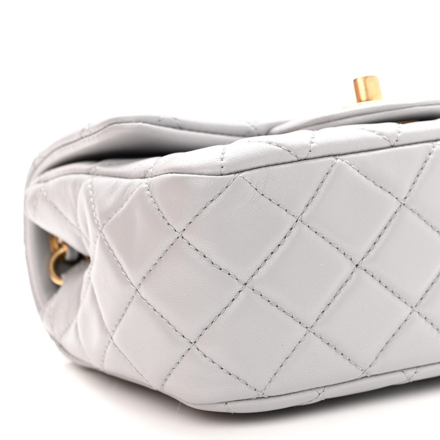 Lambskin Quilted Mini Pearl Crush Flap Light Purple