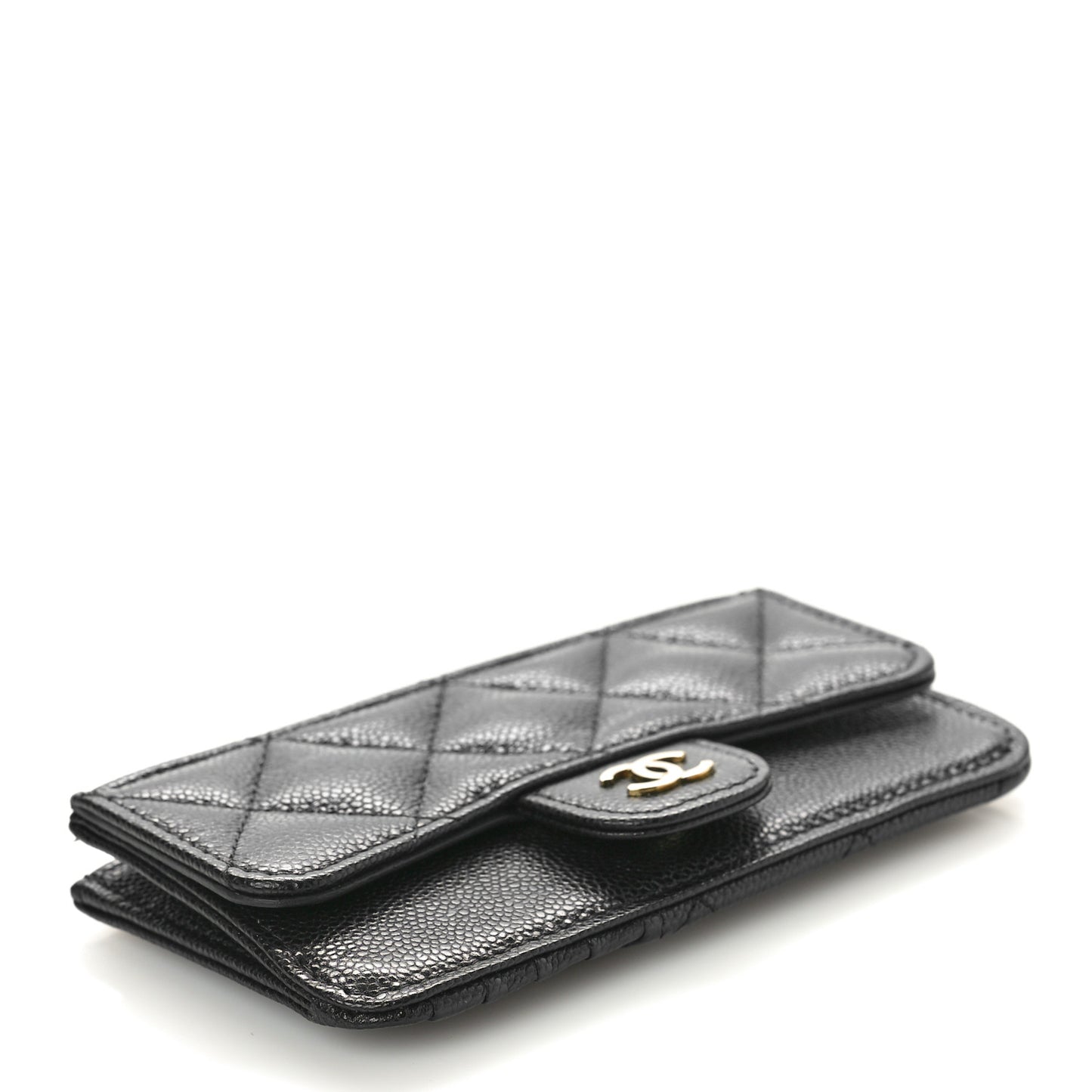 Caviar Quilted Flap Zip Card Holder Black