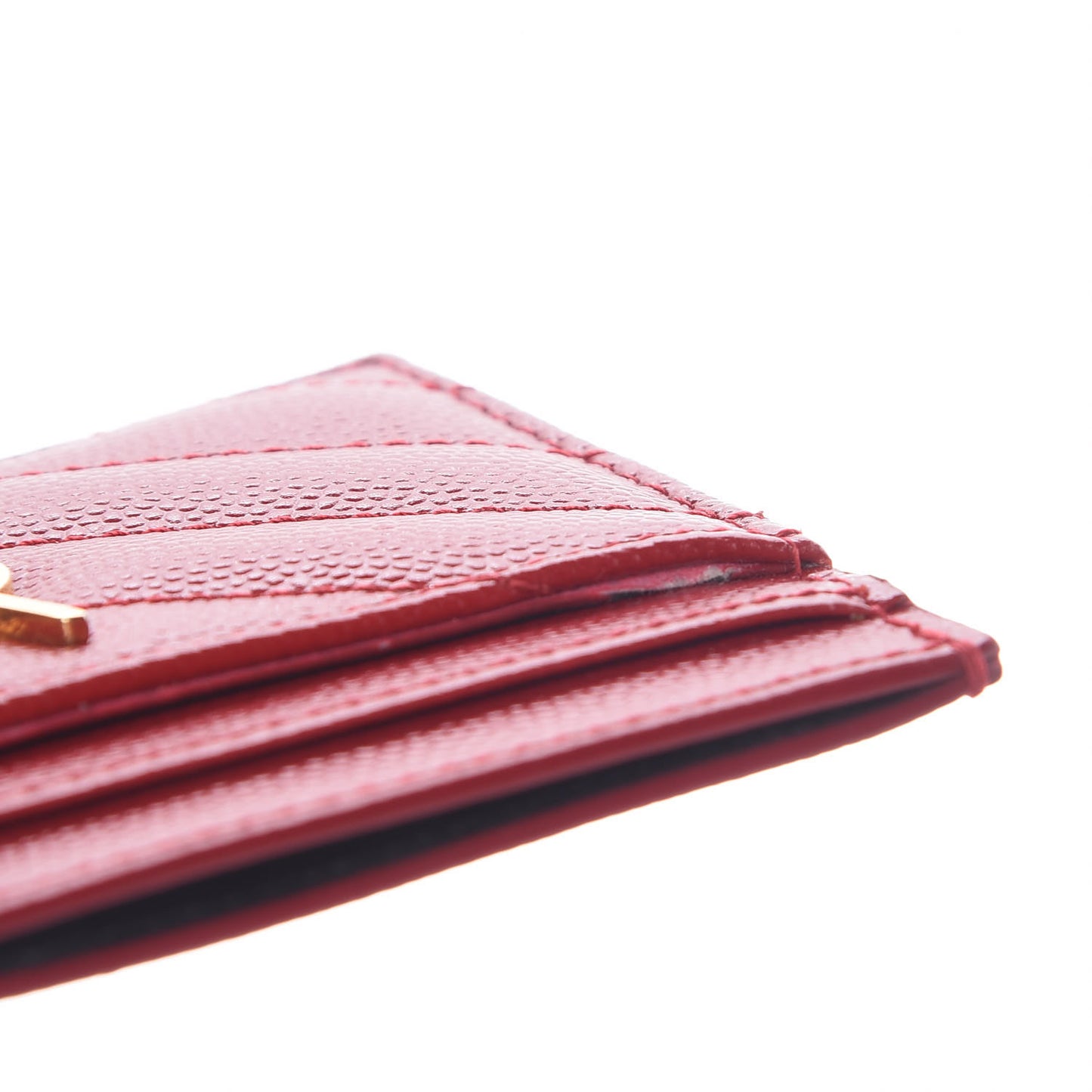 Grain De Poudre Matelasse Chevron Monogram Credit Card Case New Red