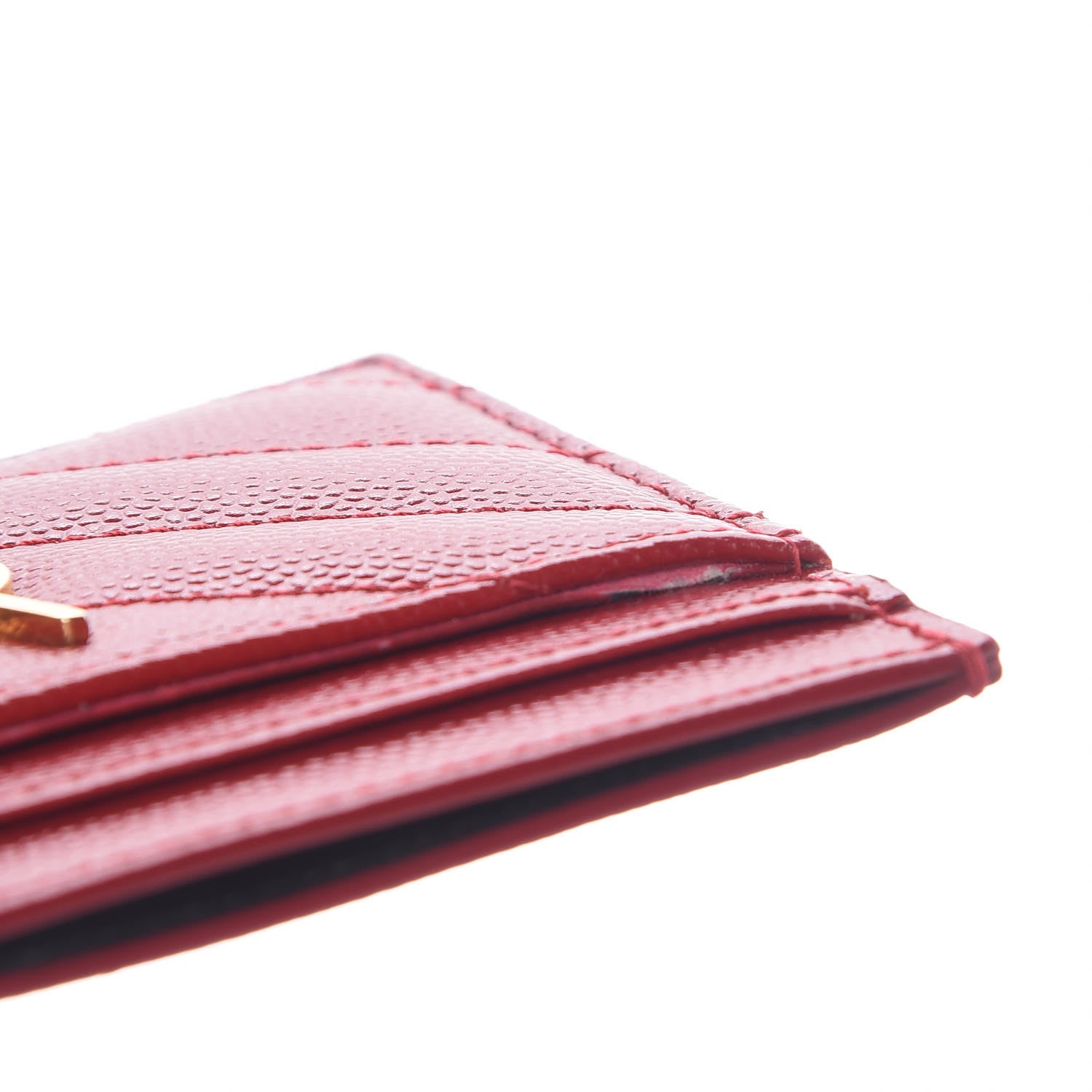 Saint Laurent Grain De Poudre Matelasse Chevron Monogram Credit Card Case New Red 8 of 8