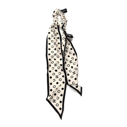 Chanel Silk CC Twilly Hair Tie Ivory Black 2 of 3