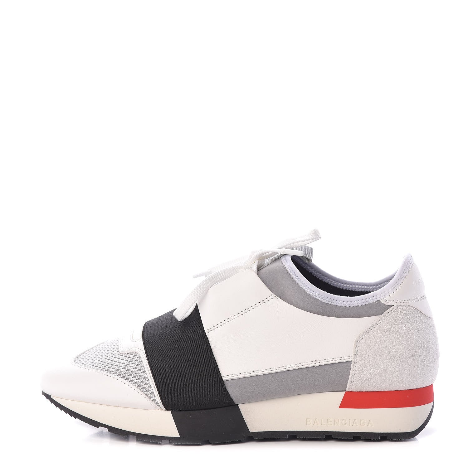 Balenciaga Mesh Calfskin Neoprene Suede Womens Race Runner Sneakers 37 White Black Gris 1 of 9