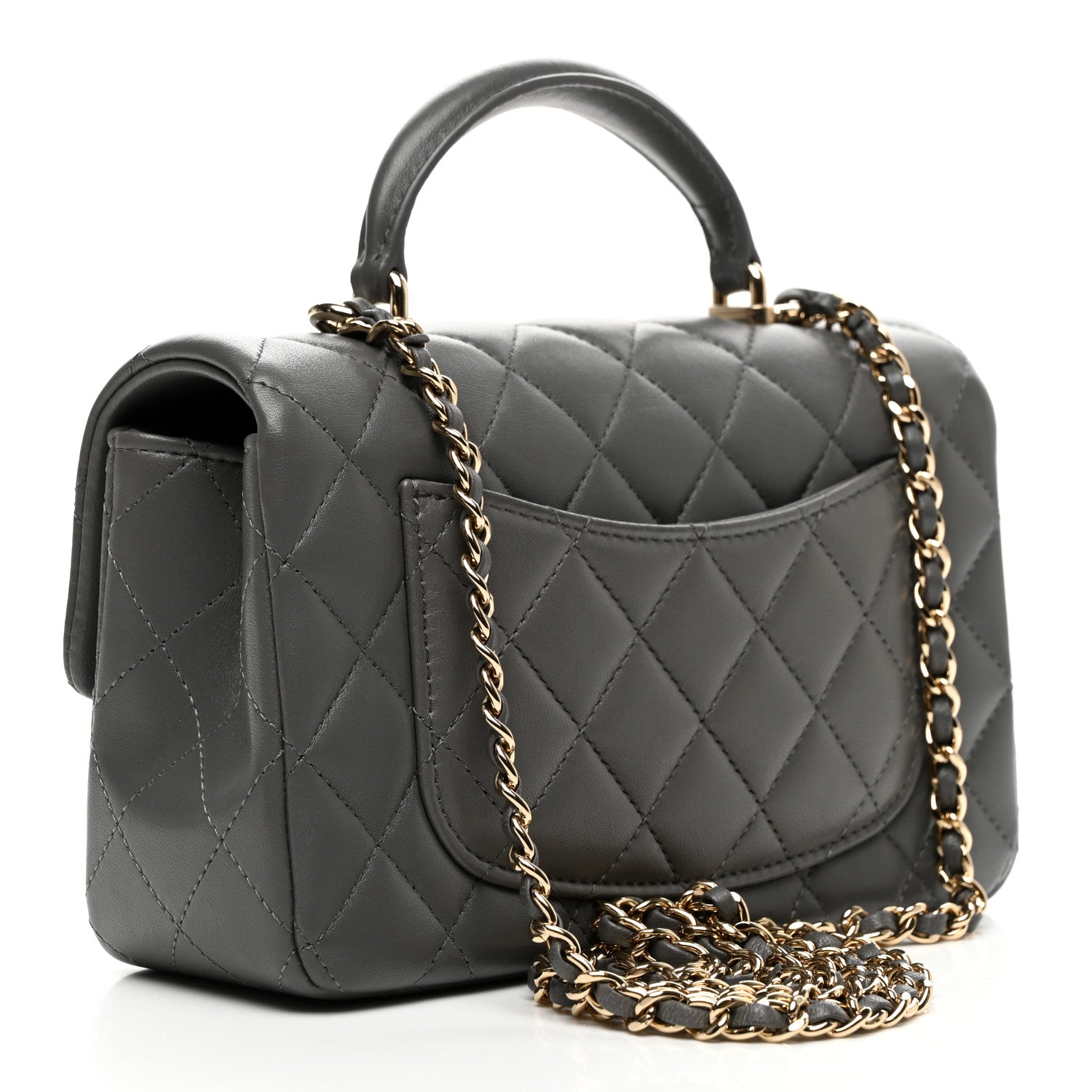 Chanel Lambskin Quilted Mini Top Handle Rectangular Flap Dark Grey 3 of 9