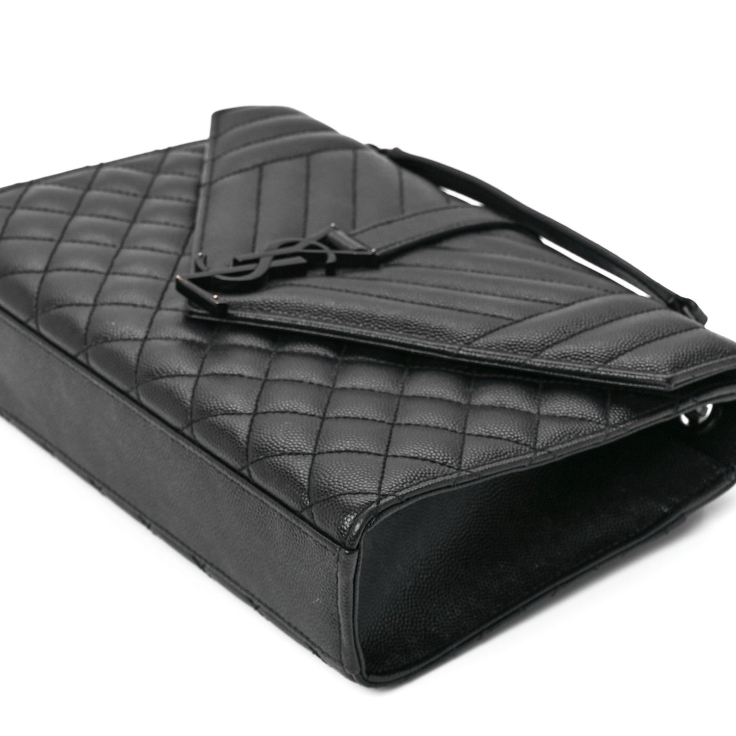 Saint Laurent Grain De Poudre Textured Mixed Matelasse Triquilt Medium Monogram Monochrome Satchel Black 12 of 12