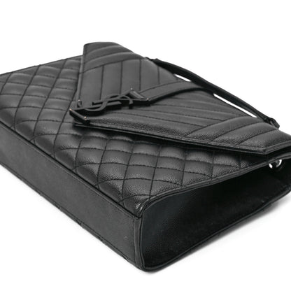Saint Laurent Grain De Poudre Textured Mixed Matelasse Triquilt Medium Monogram Monochrome Satchel Black 12 of 12