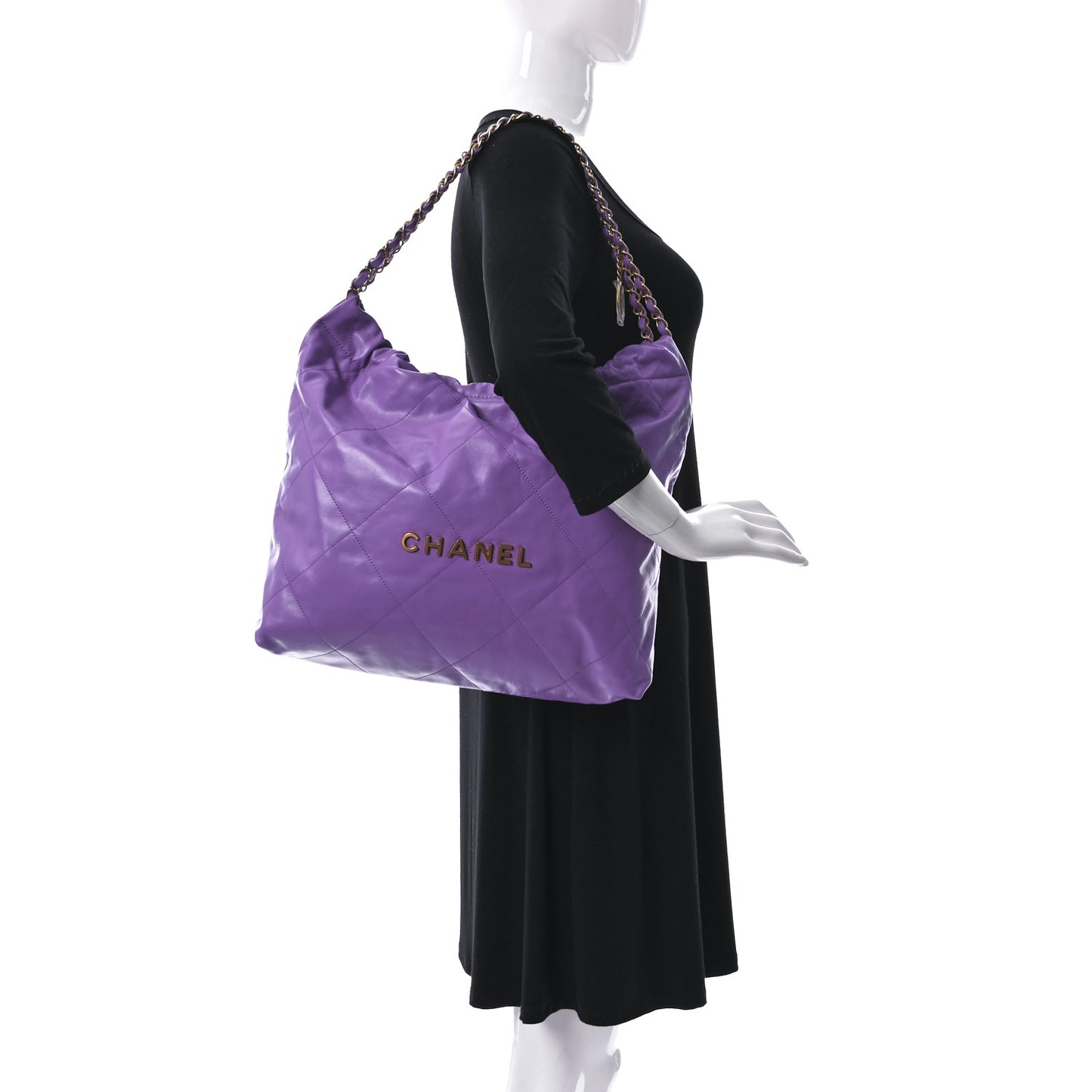 Shiny Calfskin Quilted Chanel 22 Purple