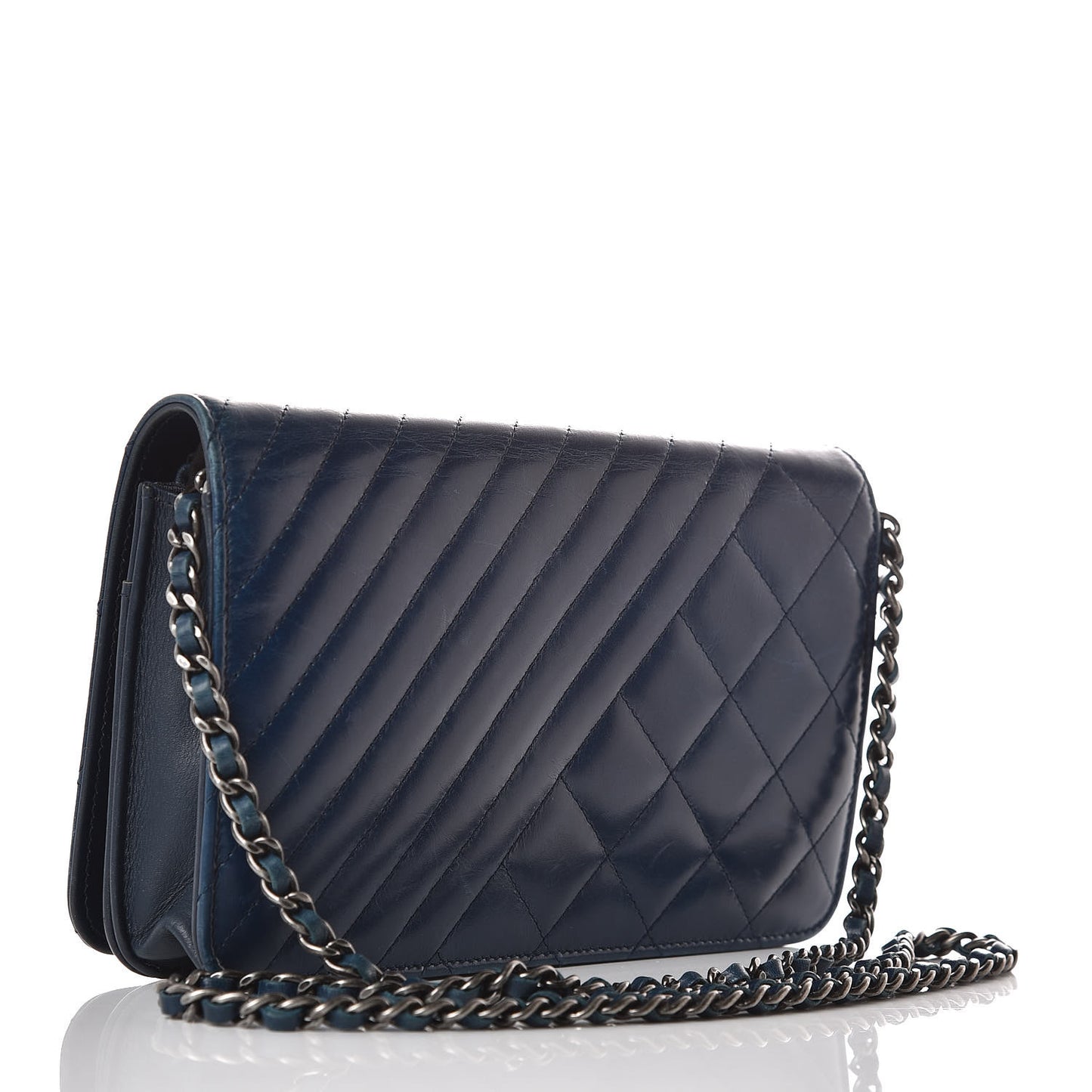 Glazed Calfskin Quilted Coco Boy Wallet On Chain WOC Blue